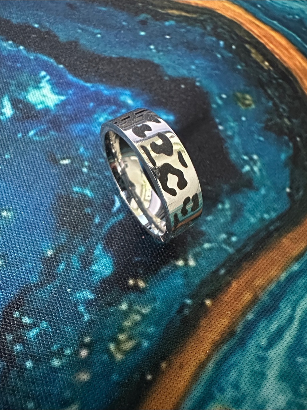 Silver Leopard-Print Stainless Steel Band Ring - Women's Fashion sz 8 women's